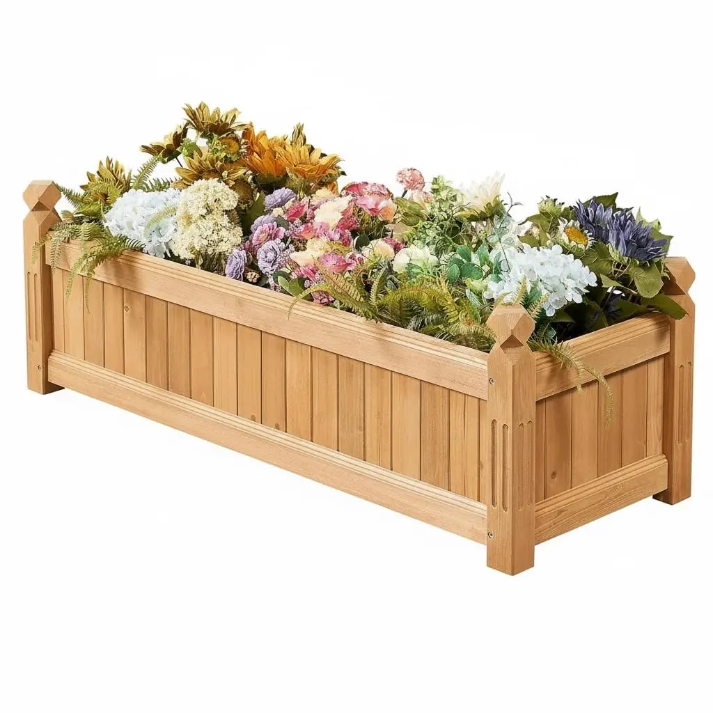 Garvee Solid Fir Outdoor Floor Standing Raised Rectangular Wooden Planter Box (109.2x38.1x33 cm) for Vegetables, Flowers, Herbs - Garden, Patio Use, One-Piece