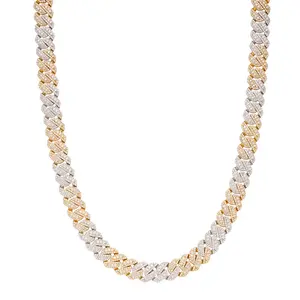 MOISSANITE Cuban Link Necklace 10mm 2 Tone Gold 925 Sterling Silver 22" Chain