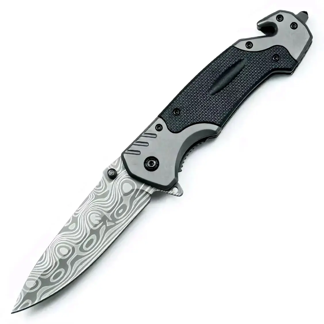 Carbon Fiber Survival Tools, Manual-retractable Multitool Hammer, 9.5cm Stainless Steel Folding Knife with Seatbelt Cutter & Glass Breaker for Camping, Compact, Bushcrafting, Youth