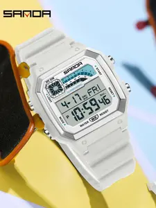 Sanda Multifunctional Luminous Waterproof Sports Watch, Ultra Thin Square Design, Dual Time Countdown, Stopwatch, Snooze, Hourly Chime, Alarm, Digital Watches