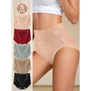 QUASTI 5-Pack Women's High Waist Briefs, Soft Stretchy Full Coverage Panties, Breathable Comfortable Everyday Underwear, High Elasticity Tummy Control Ladies’ Intimates, Perfect for Daily Wear & Back to School, S-XXL