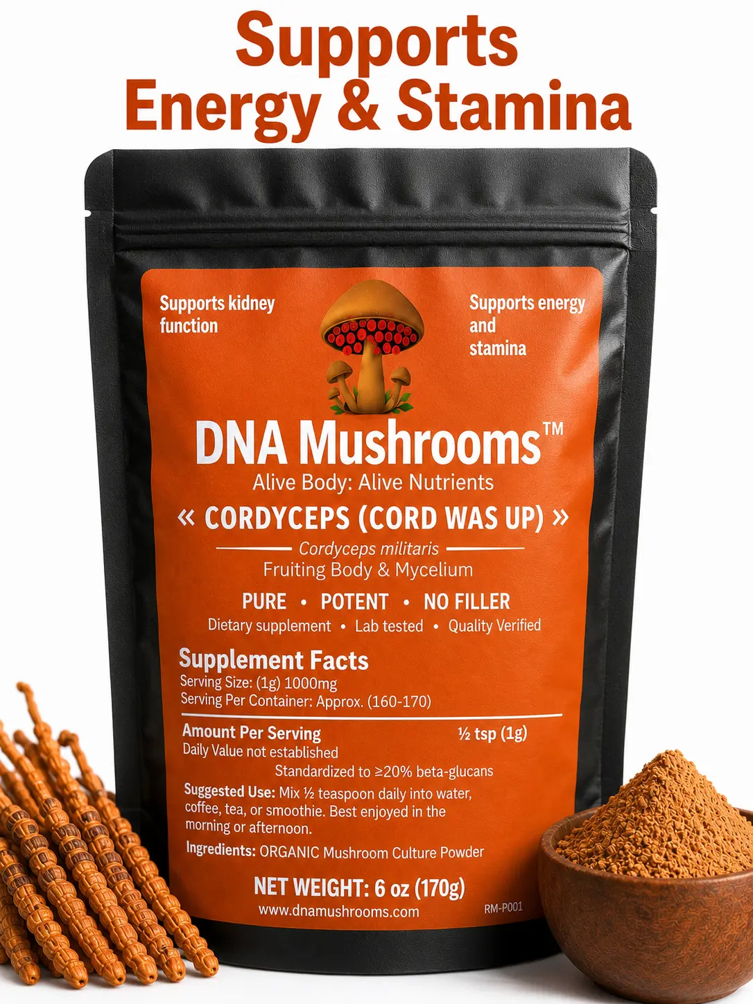 Cordycep Mushrooms SupportsNatural Energy, Stamina, Joint, muscle and circulation, endurance. health daily performance without stimulants, Great for active lifestyle and daily wellness routines