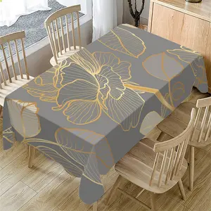 Abstract Floral Tablecloth, Gold Rose Pattern, Indoor and Outdoor Use, Coffee Shop, Home Kitchen Decor, Wedding Party Restaurant