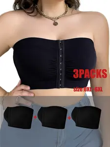 3PCS Plus Size Anti-Slip Tube Top, Front Buckle Adjustable Seamless Design, High Support Strapless Bra for Large Bust, Fitted Underwear