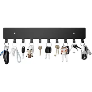 Key Holder for Wall, Key Hooks with 10 Hooks, Wall Mounted Key Holder for Hallway, Self Adhesive Key Rack(Black)
