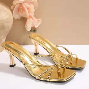 Women's Glamorous Kitten Heels Strappy Heels Square Toe Slip-On Mule Sandals