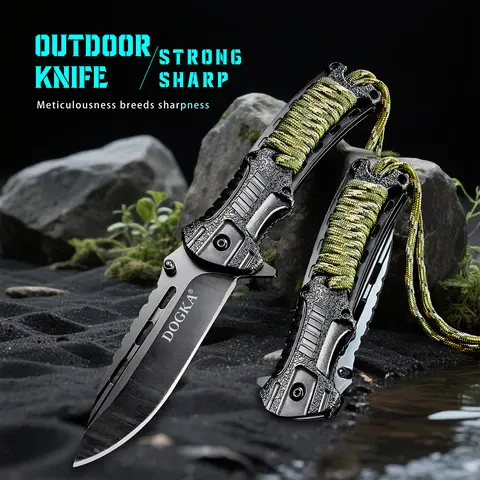 Portable Multipurpose Knives - Stainless Steel Edge, Cord-Attached Handle, Durable Ergonomic Design, Meat Cutter, Easy Cutting, Ideal for Kitchen & Camping Use, Great Father's Day Gift