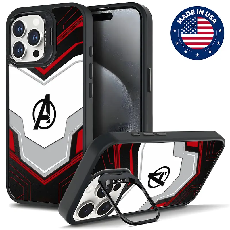 Avengers Aesthetic Pattern MagSafe Compatible Smartphone Casing for iPhone 12-16 Pro Plus Max, Multi-Model Full Body Magnetic Hard TPU Heavy Duty Protector with Tough Metal Lens Frame, Bracket Stand & Bluetooth Gift Speaker, Customized Men's Accessory