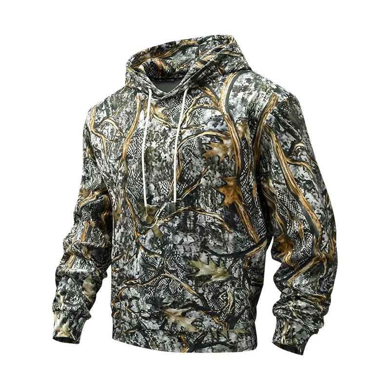 Men's Forest Tree Leaf Camouflage Hoodie, Loose Fit, Long Sleeve, Streetwear Hunting Pullover Top