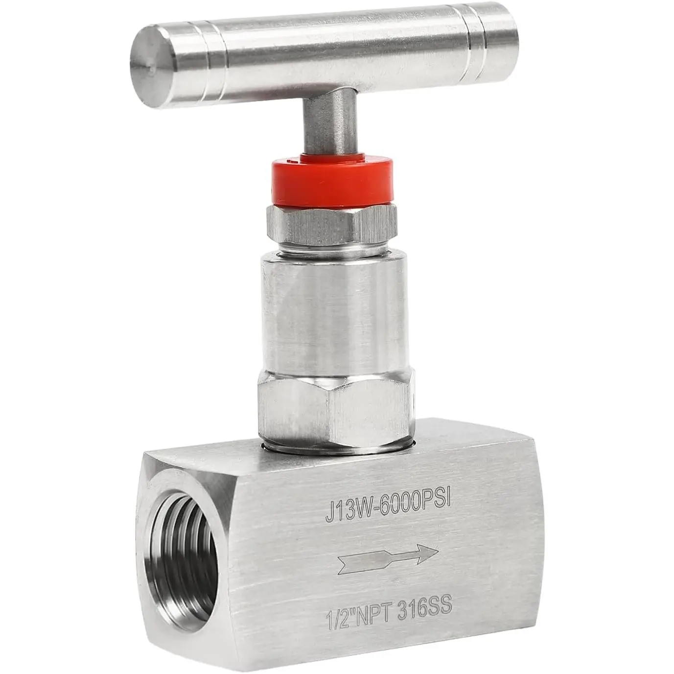 316 Stainless Steel Straight Needle Valve, 1/2" NPT Female Thread 6000PSI Heavy Duty Industrial Hydraulic Flow Control Valve with 2 Port for Valve Flow Control Water Gas Oil (1/2“NPT) Pipe Metal Parts, 6000 Psi Max, Precise Flow