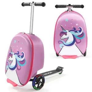 VEVOR Ride-on Luggage, 20 L Capacity, 20 Inches Kids Scooter Suitcase with Flash PU Wheels, Adjustable Handle & TPR Non-Slip Grip, Foldable & Lightweight Scooter Luggage for Kids Aged 5+, Purple