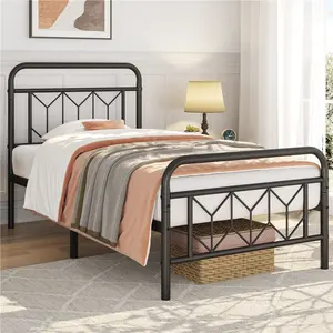 【Diamond Pattern Headboard】Yaheetech Metal Platform Bed Frame Bed Base with Diamond Pattern Headboard/Footboard/Heavy Duty Steel Slat Support/Under Bed Storage/No Box Spring Needed