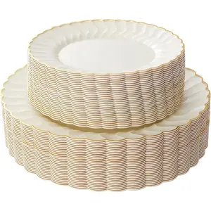 60 count Elegant  Scalloped Disposable Plastic Plates with  Rim, 30 Dinner Plates (10.25") & 30 Dessert Plates (7.5"),  for Weddings, Parties, and Special Occasions