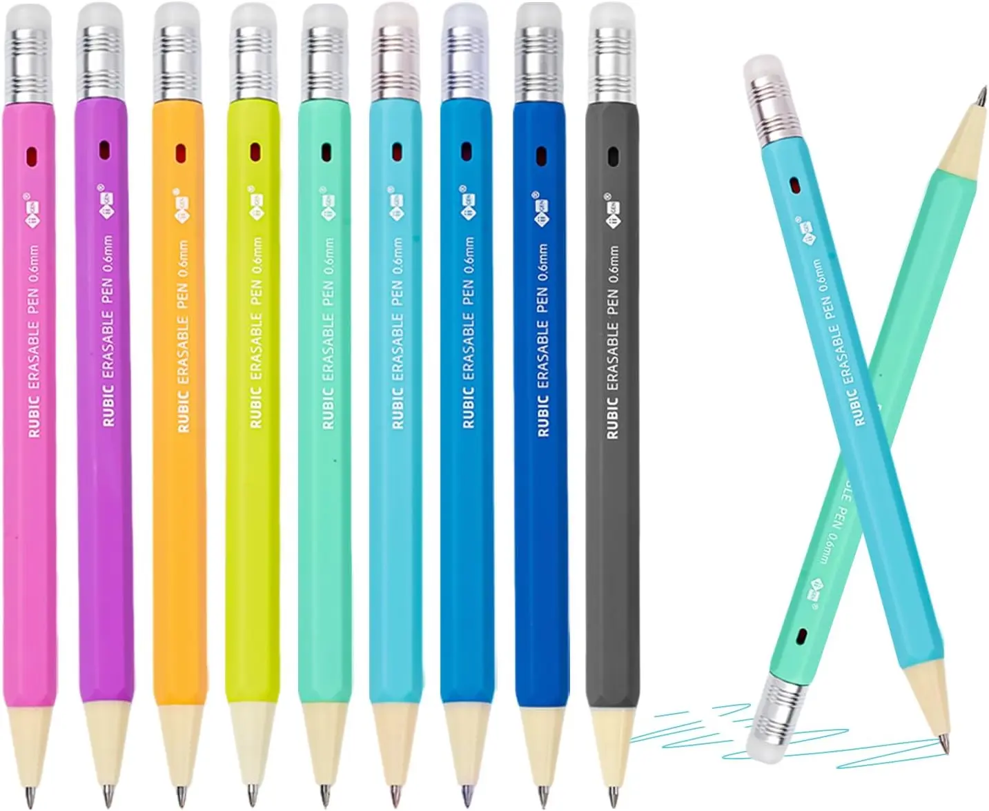 RUBIC 0.6mm Erasable Gel Pens 9 Bright Basic colors, School & Planner | Retractable twist, Quick-Drying & Ultra-Smooth, Medium Point, for Drawing, Writing and Journaling, School & Office Supplies