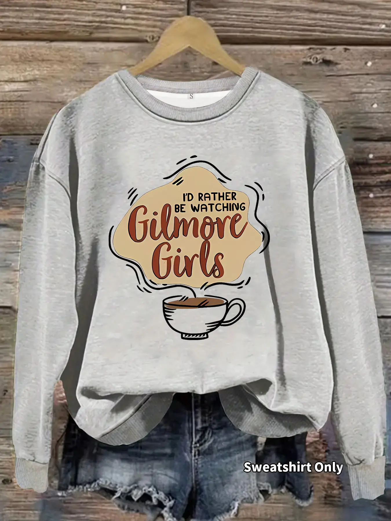 Women's Casual Gilmore Girls Coffee Mug Graphic Print Pullover Sweater, Soft Fitted Long Sleeve Round Neck Sweatshirt, All Seasons Everyday Wear, Tops, Womenswear
