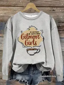 Women's Casual Gilmore Girls Coffee Mug Graphic Pullover Sweater, Soft Fitted Long Sleeve Round Neck Sweatshirt, All Seasons Wear, Tops