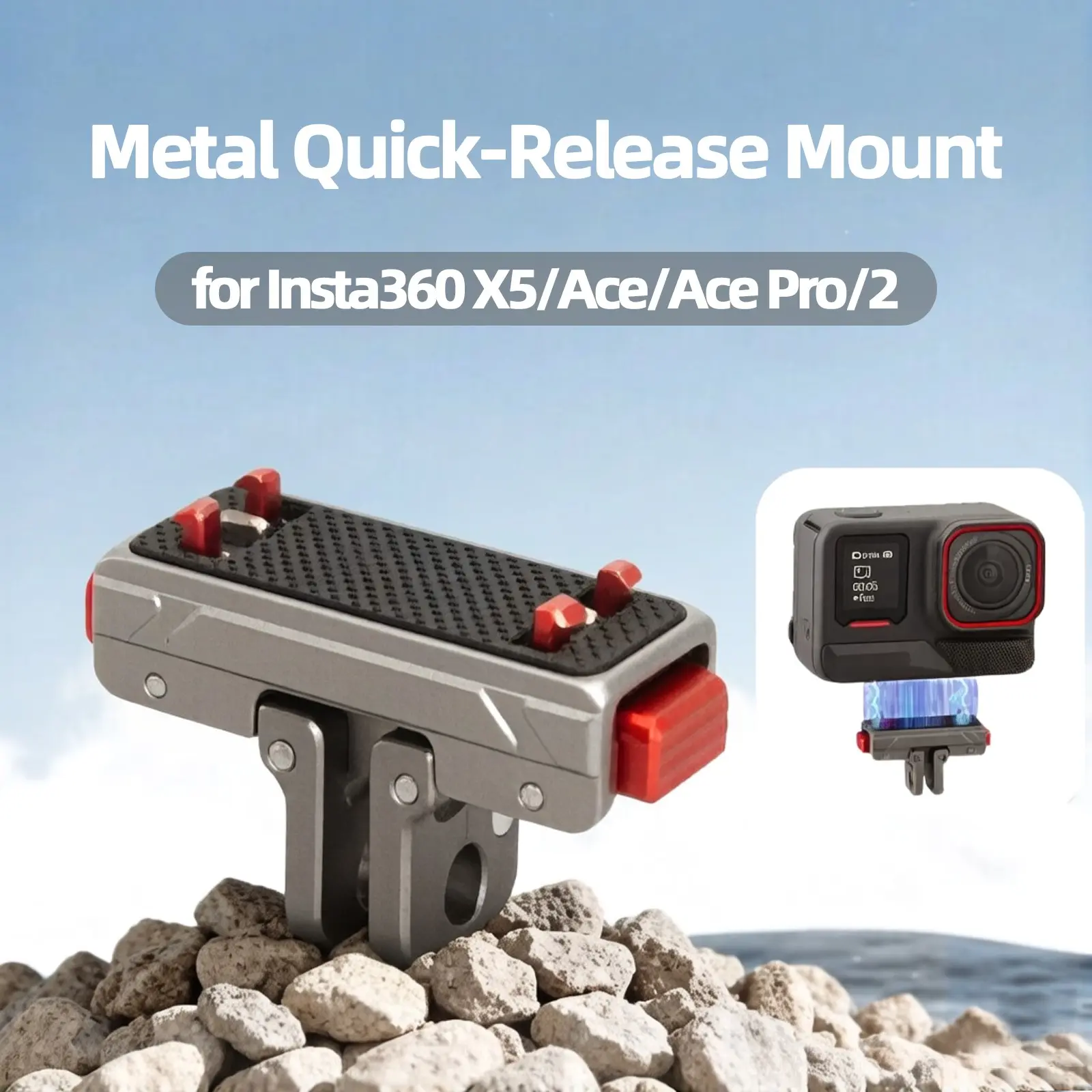 for Insta360 X5/Ace Pro 2/1/Ace Metal Quick Release Base Adapter, Perfect for Outdoor Sports, Campus Photography, Holiday Travel, Dual Claw Design, Portable Tripod/Mount Connector, Self-Media Shooting Equipment Accessory, Photography Camera Accessories
