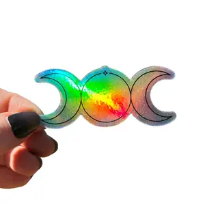 Triple Moon Goddess symbol, with a beautiful holographic shimmer Witchy Vinyl Sticker - Design for Personalizing Journals, Water Bottles, laptops, tumblers, and Witchy Gifts