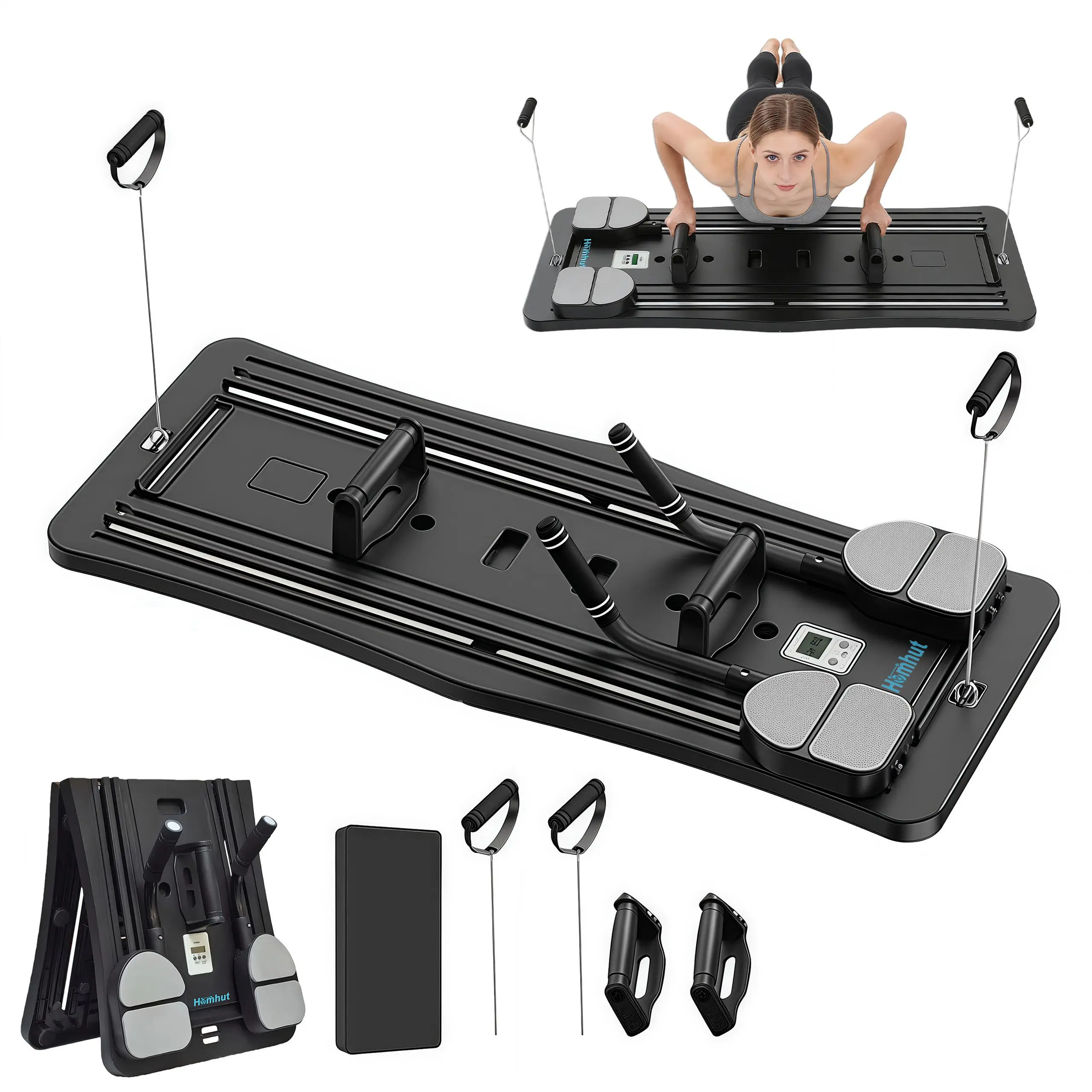 Foldable Home Pilates Board - Sturdy, Compact Home Workout Equipment, 300lbs Cap Multi-functional Strength Trainer for Full Body Balance Training, Home Gym
