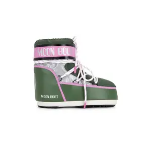 MOON BOOT Icon Low Space Racing Boot in Forest Green, Silver & Pink