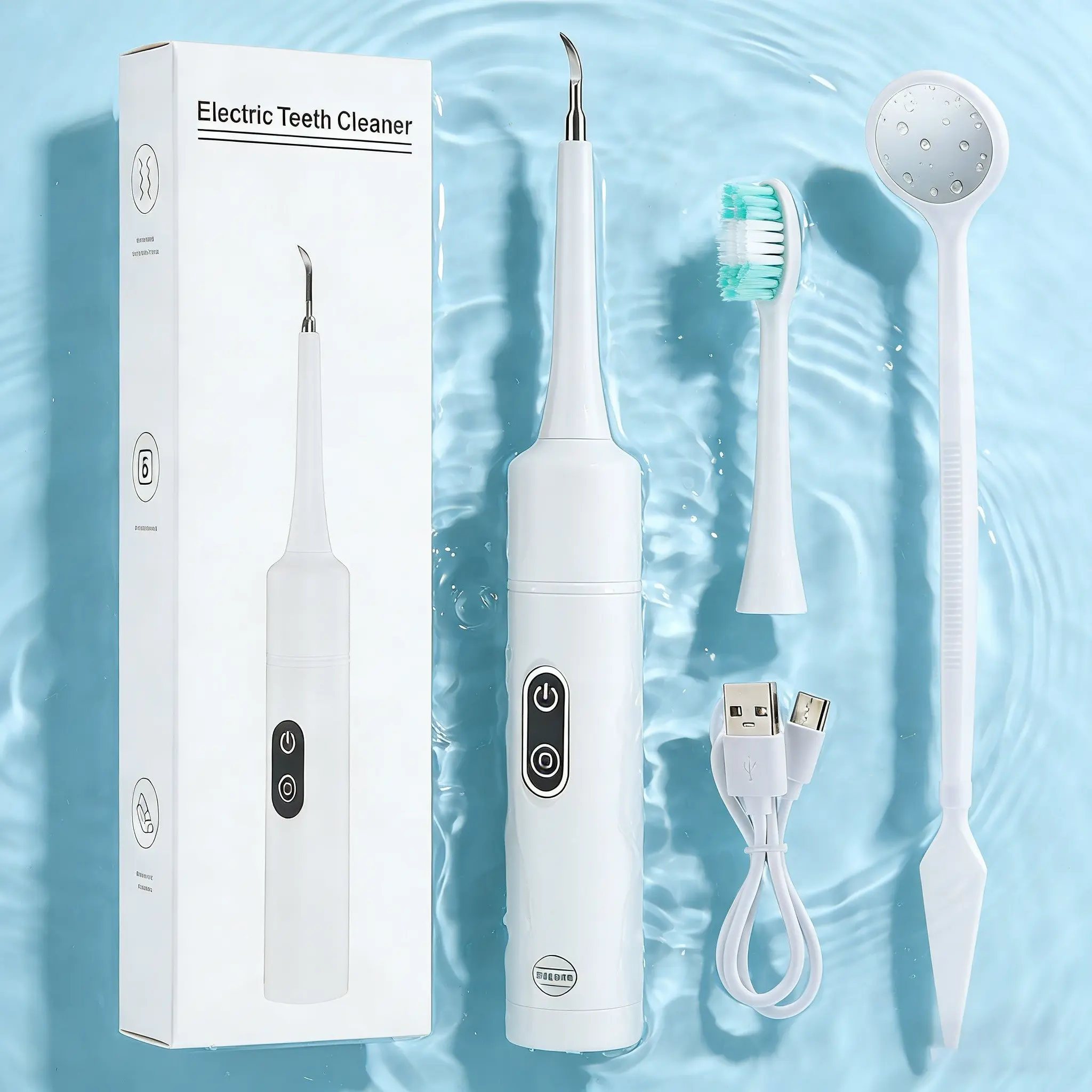 Rechargeable Electric Teeth Cleaner Kit, 5-Speed Adjustable Oral Care Tool Set with Replacement Brush Head & Dental Mirror, Ideal for Daily Home Oral Hygiene Maintenance
