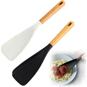 2PCS Multi Function Spatula Spoon, Nonstick Silicone Spoonula with Wooden Handles, Matte Multifunction Spoon for Stirring, Baking, Stir-Frying, Scraping and Scooping