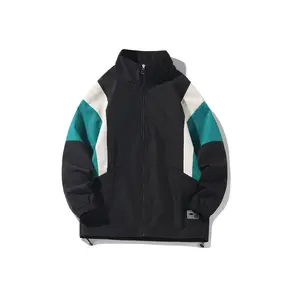 GURUNVANI Patchwork Jacket Mens Full Zip Windbreaker Vintage Varsity Jacket Fashion Streetwear Color Block Coat Tops Casual Long Sleeve Overgarment