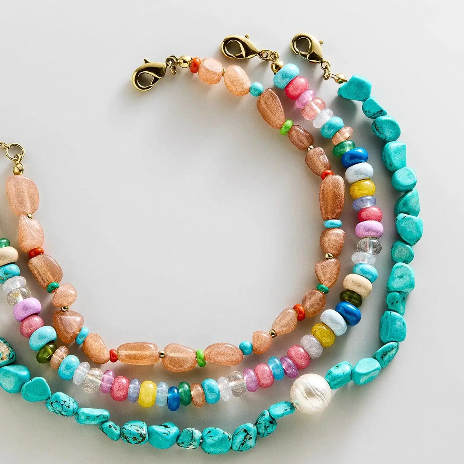 Brooke Matching Semi-Precious Waterproof Anklet Set - Bright Multi, Matching Anklets
