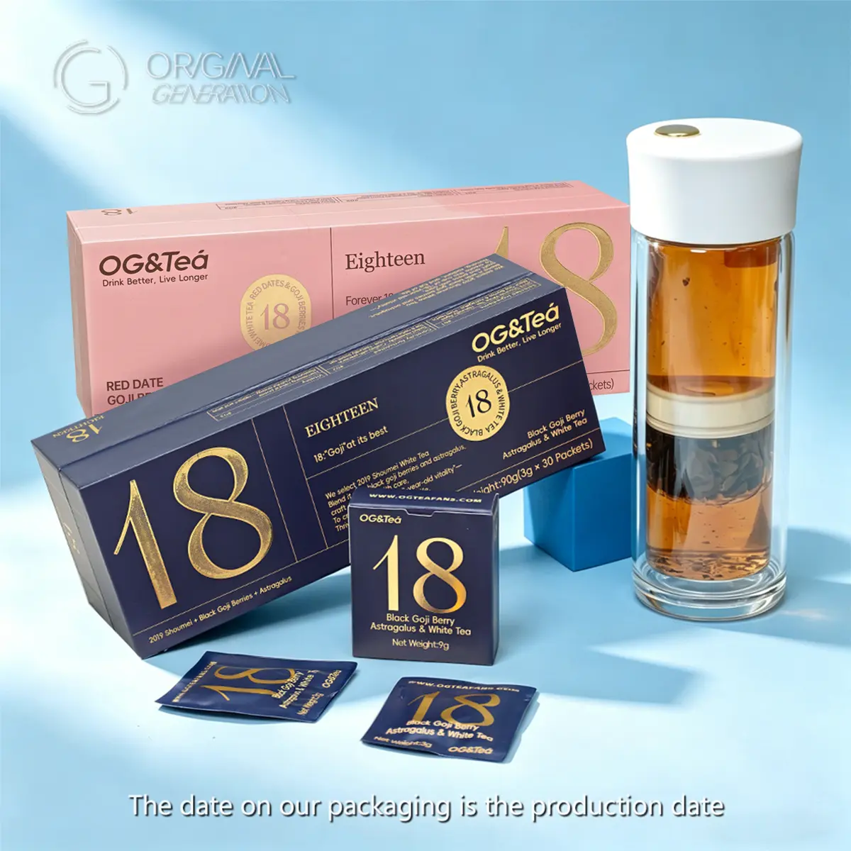 BOGO Forever 18 Tea 2 Cartons With Magnetic tea Separator Bottle (90g 3g×3packs×10boxes)(red dates, wolfberry,Shoumei white tea) (Shoumei white tea, black wolfberry, astragalus)One Piece Is Enough For Whole Day