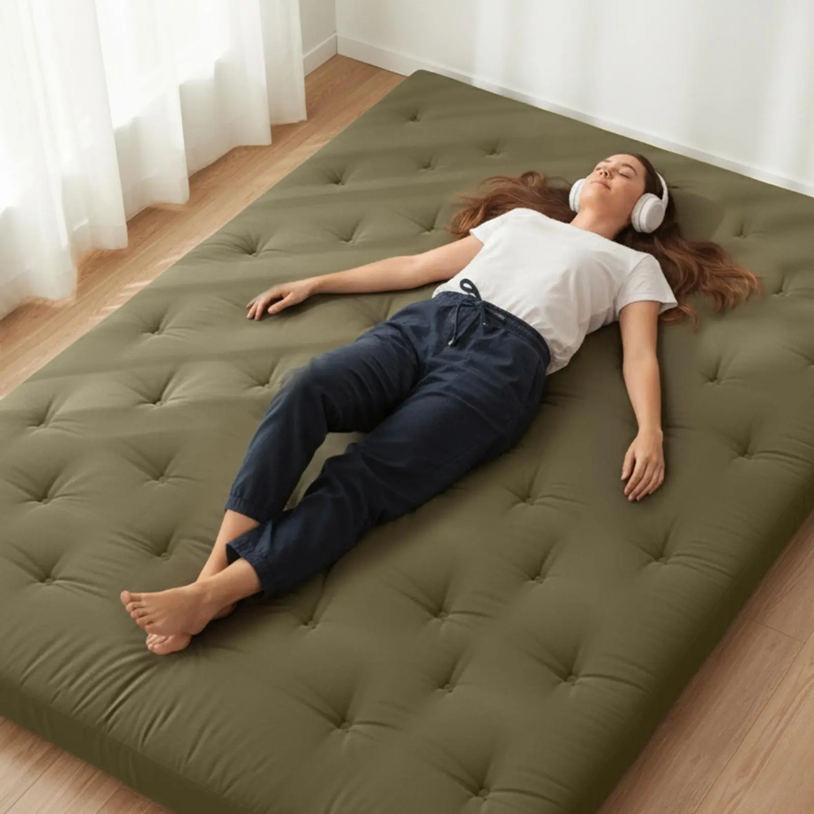 ZonLi Japanese Floor Futon Mattress for sleeping, 100% Cotton 2.5 Thicken Tatami Mattress,Backpain, Backease floor mattress, Deep Sleep, Foldable Sleeping Pad, Portable Dormitory Mat, Roll Up Floor Lounger Bed For Adult, Kid & Family Girl Woman Gift