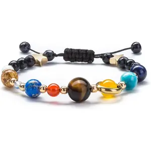 Solar System Planet Bracelet with Natural Stone Beads - Universe Galaxy Themed Adjustable Bangle Gift for Women Men