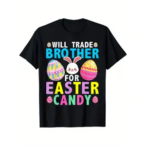 Bunny easter Candy Will Trade Brother for Easter Candy T-Shirt for Boys Soft Fabric, Breathable, Comfortable Short Sleeve Toddler Tees Perfect for Boys Shirts Boy Girl Best Gift