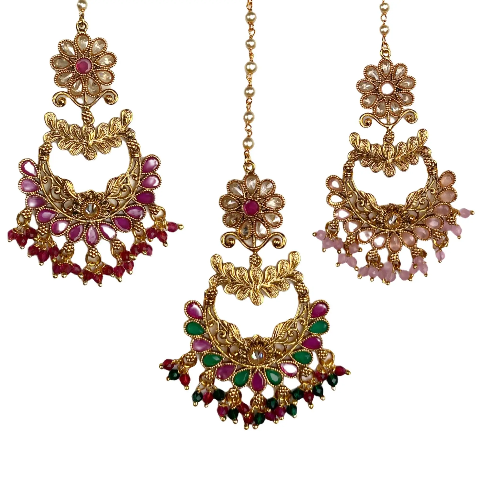 LoveNspire Exquisite Gold-Plated Chand Tikka - Kundan & Rhinestone Maang Tikka, Bride Jewelry Set for Indian Pakistani Weddings, Elegant Gift for Her, Bride Jewelry Set For Wedding Day