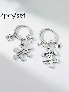New Home Keychain Set, Stainless Steel, House Pattern & 2026 Elements, Double-Sided Design, New Neighbor Gift, New Homeowner Present