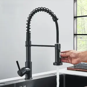 Matte Black Kitchen Faucet, 360° Swivel Mixer Tap with Stream & Spray Modes, Deck Mounted Hot & Cold Sink Faucet