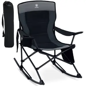 [Summervibes] EVER ADVANCED Rocking Camping Chair, Portable Folding Rocker for Outdoor with Cup Holder Side Pocket and Carry Bag, Supports 300LBS, Black