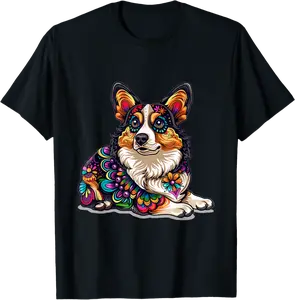 Welsh Corgi Pembroke Sugar Skull Dia De Los Muertos Graphic T-Shirt - Alaishasmith Shop 35B0D81P55PX
