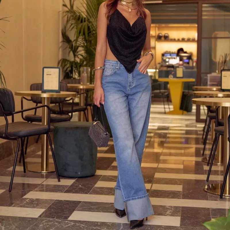 ITOO Sydney Wide-Leg Cuffed Jeans – High Waist Statement Denim for Elevated Everyday Style
