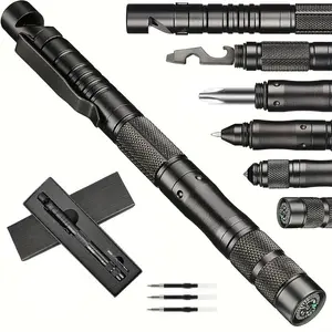 9-in-1 Tactical Pen, Portable, Durable, Emergency Preparedness, Survival Tools, Survival Gear, Survival Equipment, Gifts for Men Dad, Cool Gadgets for Men, Screwdriver Multi-Tool, Multifunctional Tool, Compass, Bottle Opener, Whistle, Ink Refills