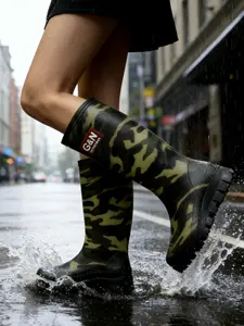Couple Large Camouflage High-Top Rain Boots, Anti-Slip Wear-Resistant Waterproof Shoes, Multiple Colors Available, Outdoor Commute Footwear