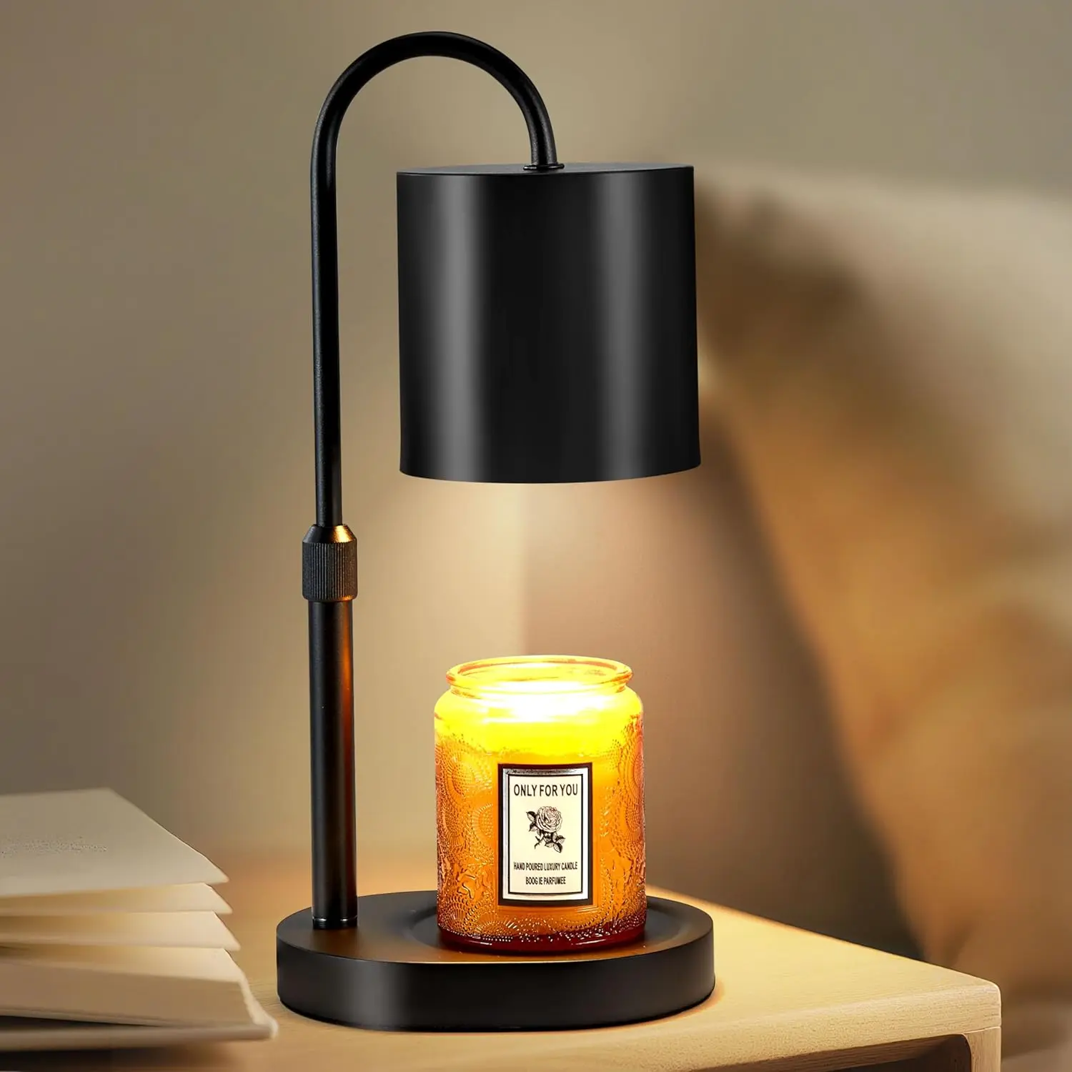 Electric Candle Warmer Lamp with Timer & Dimmer, Adjustable Height Wax Melt Warmer for Jar Candles,  Base Candle Melter, Floral  Decor Gifts for Women, Mom, Black