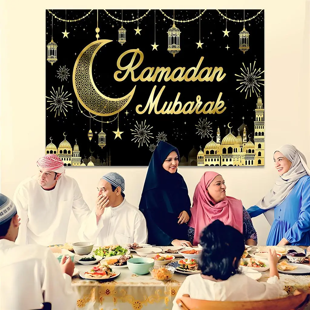 Ramadan Theme Printed Tapestry - Muslim Star & Moon Pattern Rectangular Vintage Banner, Animal-Infused Home Decor for Living Room, Machine-Washable Party Supplies, Animals, Ramadan Decor