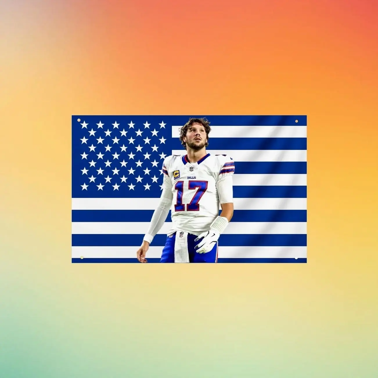 Josh Allen, Buffalo Bills Football Flag | Blue USA Wall Tapestry, Quarterback Banner, Fan Room Decor Gift