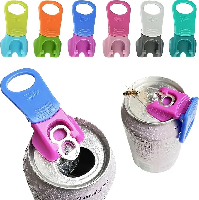 Dipesi Easy Tab Opener & Portable Colorful Plastic Drink Protector (6Pcs New Improved Beverage Barricade) - Kitchen Gadgets, Utensils, Can-Top Openers for Soda, Beer, Shielding Parents & Children From Bugs, Dust at Barbecues