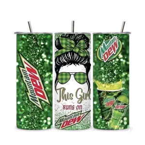 Mountain Dew tumbler 20oz stainless steel Bottle Drinkware Handmade Straw Water Bottles Insulated Mug Portable Bottled Cup Reusable Washable Lid Flasks tumblercups of skinny tumbler Handmade Christmas