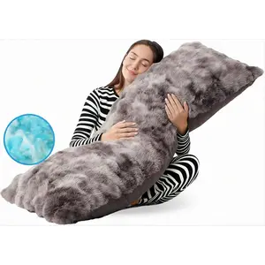 Fluffy Bubble  Pillow  Faux   Long Pillow for Adults, 20x54 Inch Plush  Pillow for Sleeping & Lounging, Dual-Sided Soft Cover with Adjustable Memory  Filling, Grey