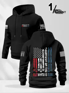 Men's Patriotic Hooded Sweatshirt, American Military Graphic Style, Vintage Streetwear, Casual Loose Fit, Long Sleeve, Fall & Winter, Graphic Print Hoodie