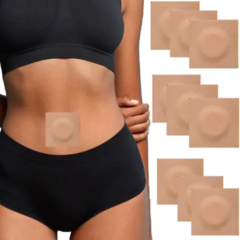 50pcs Disposable Castor Oil Pack Wrap Belly Button(Oil Not Included), Castor Oil Patches Self-Adhesive CastorOil Wrap Organic Cotton Easy to Use,Skin-Color Traditional Water Proof