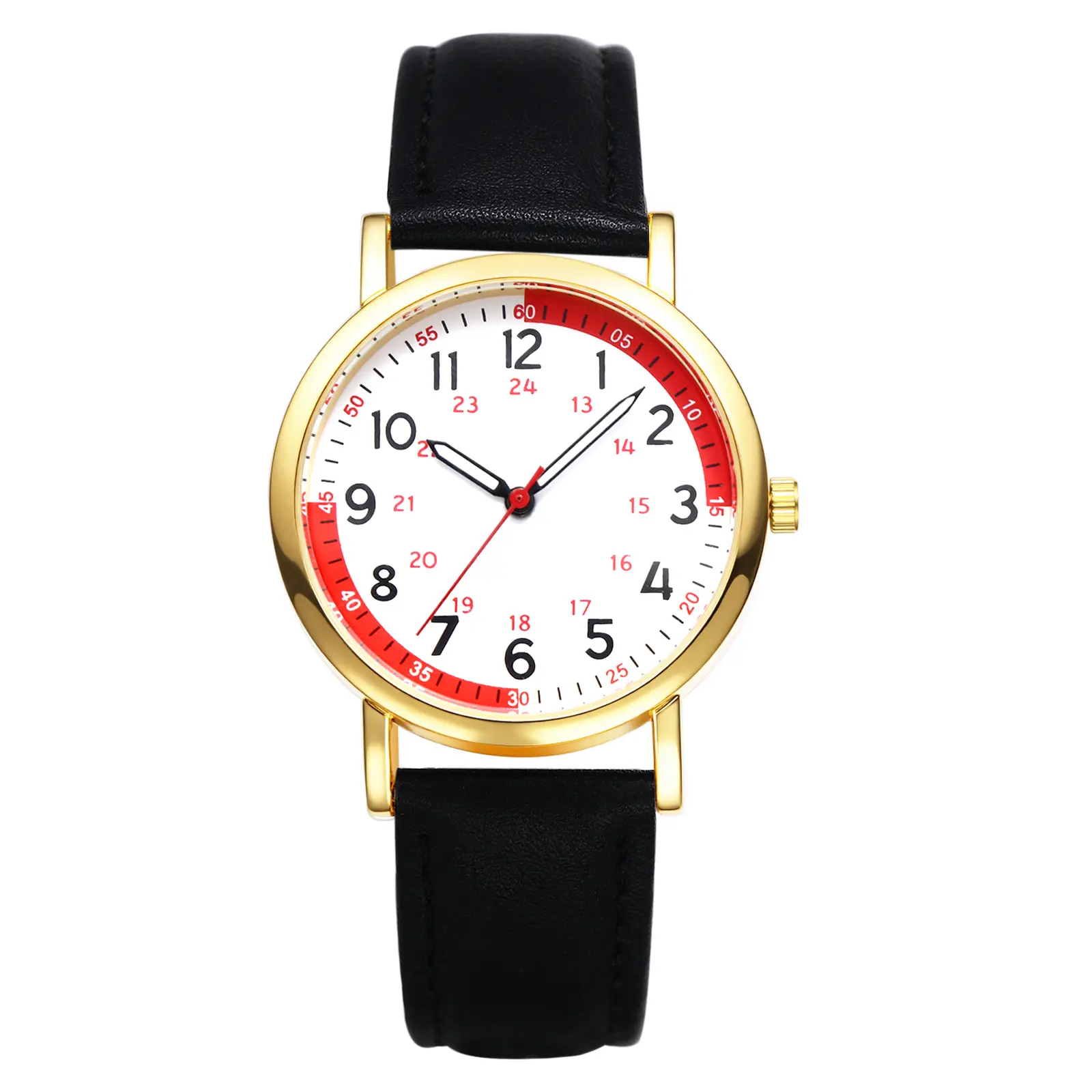 OIDEA Women's Stainless Steel Fashion Watch Set - Round Arabic Num. Hard Glass Dial, 24H Quartz Analog Movement, Pulse Calc., Heart Monitoring, Elegant Casual Leather Strap, Gift for Healthcare Workers, Durable
