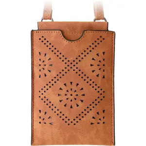 Tan Color Diamond Patterned Crossbody Bag with Unique Perforated Design for Everyday Use Stylish Essentials Carry No Warranty
